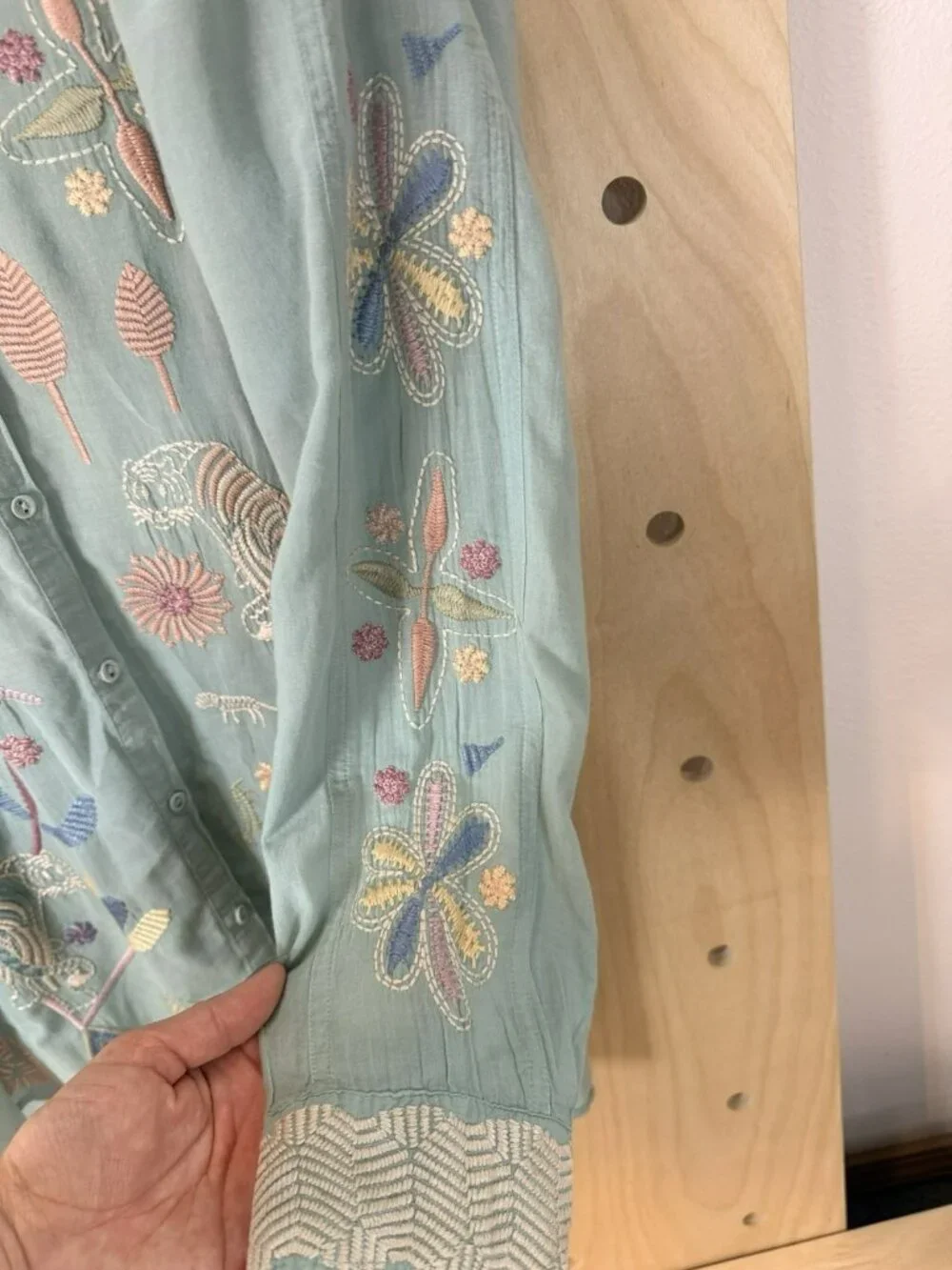 $205 Johnny Was Biya Cosimia Boho Chic Floral Jungle Button Down Mint Top XL - Picture 13 of 15